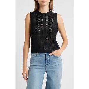 DKNY Open Knit Vest Sweater, Black, Sexy, Feminine, 100% Cotton, New, Sz XXS